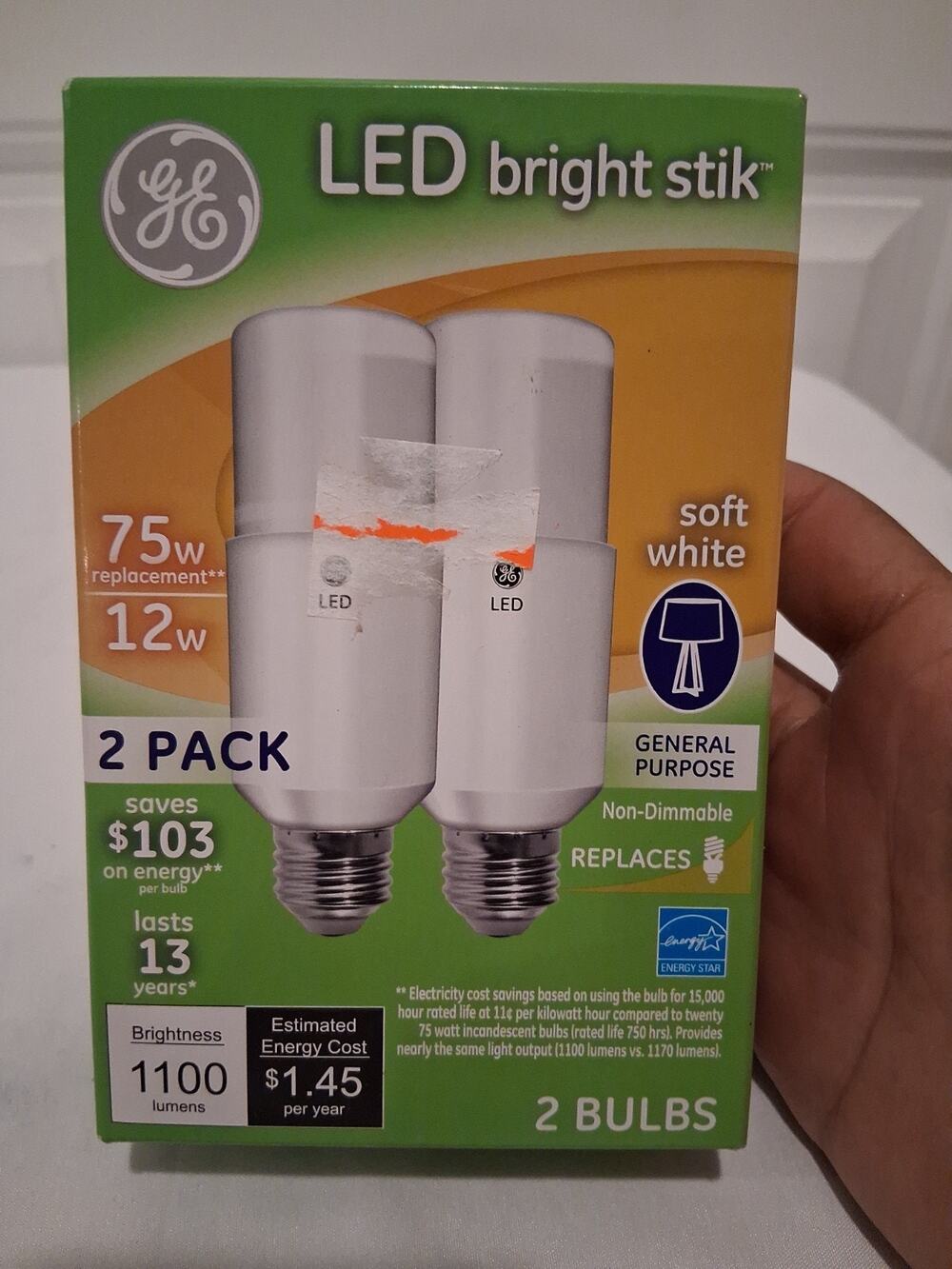 GE LED Bright Stik 100W Replacement Daylight 16W General Purpose Bulbs 2 Pack